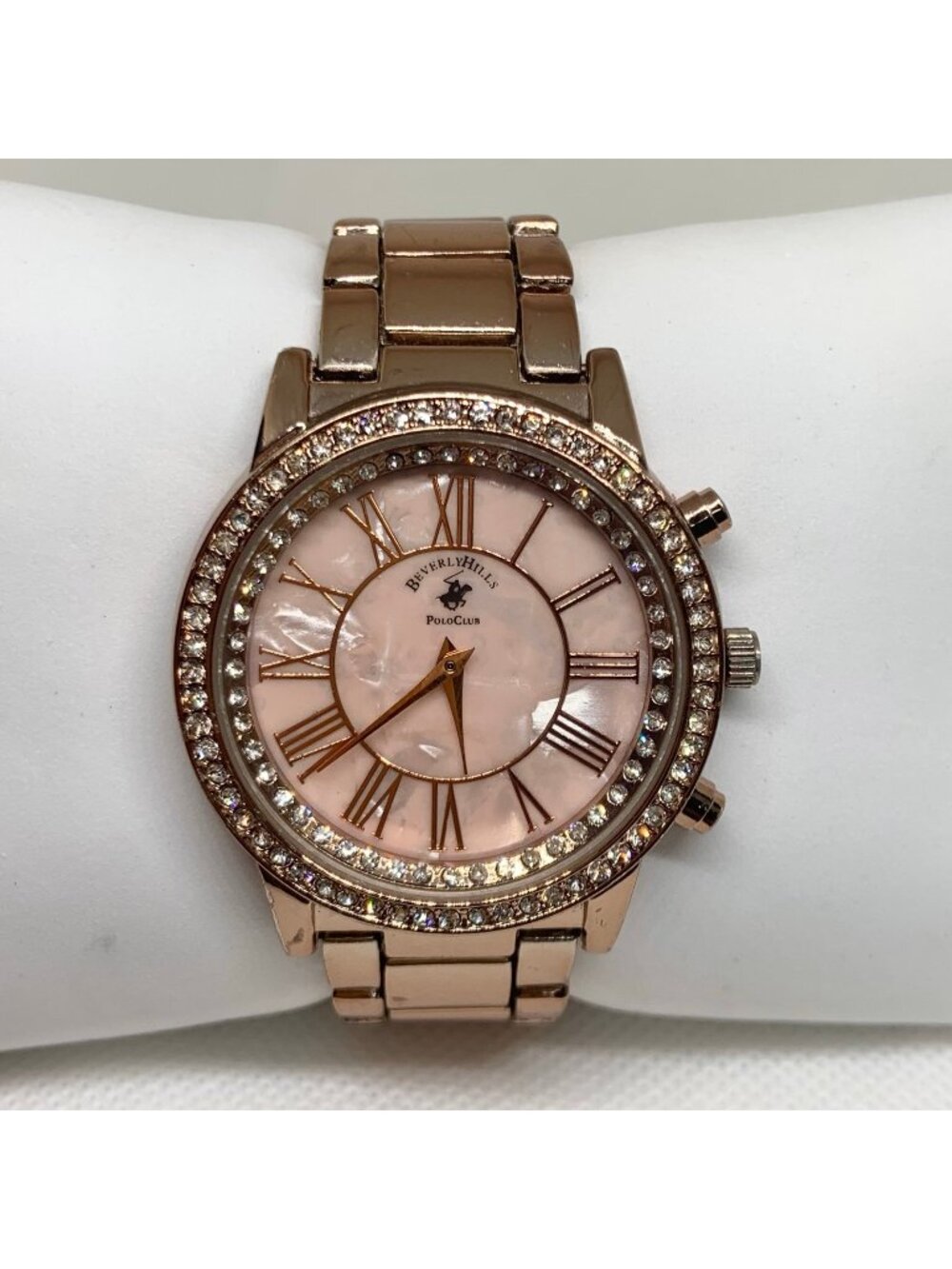 Beverly Hills polo club women’s watch rose gold tone rhinestones 40mm 6” running